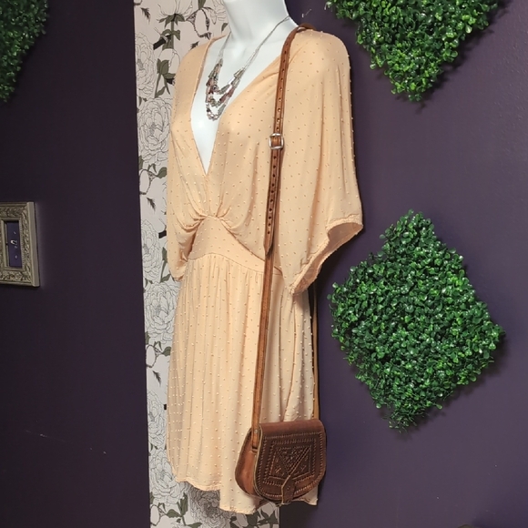 Chic Peach Bat Wing Style Mini Dress - Picture 2 of 7